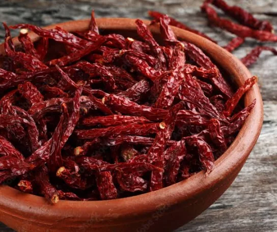 Bowl of whole dried piriyan red chillies